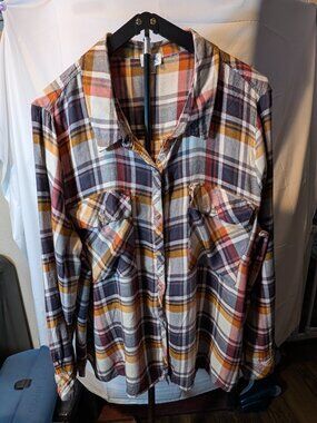 Texas True Threads 2X Women's Extra Soft Brown/Orange Plaid flannel Shirt